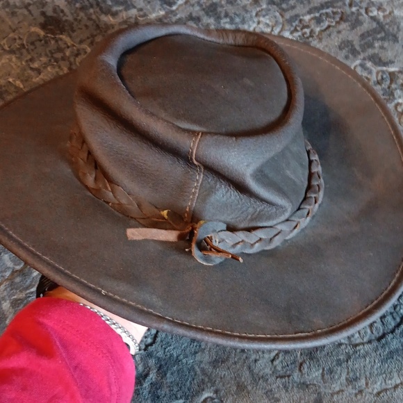 Vintage Mens MINNETONKA Brown Leather Cowboy Hat, The Fold Up Hat - Picture 5 of 6